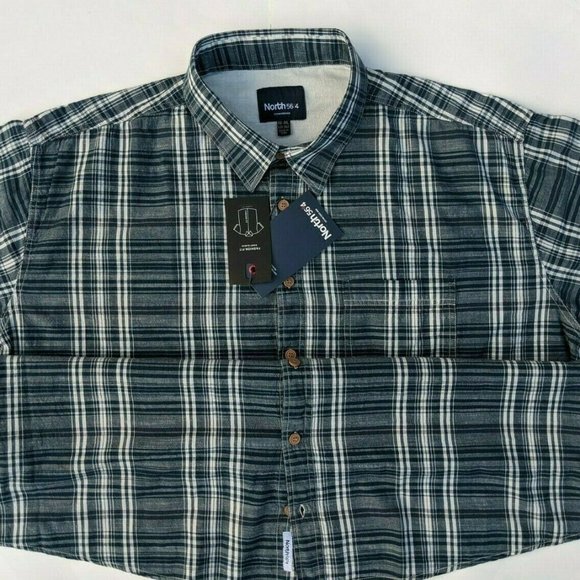 Big & Tall NORTH 56º4 Sz 3XL Sort Sleeve Navy Blue Plaid Mens' Shirt RET $89.50 - Picture 2 of 6